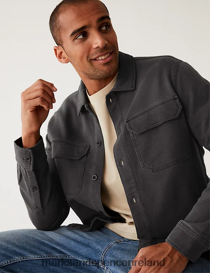 Marks & Spencer Men Pure Cotton Overshirt Carbon Clothing 2VJ8DF6942