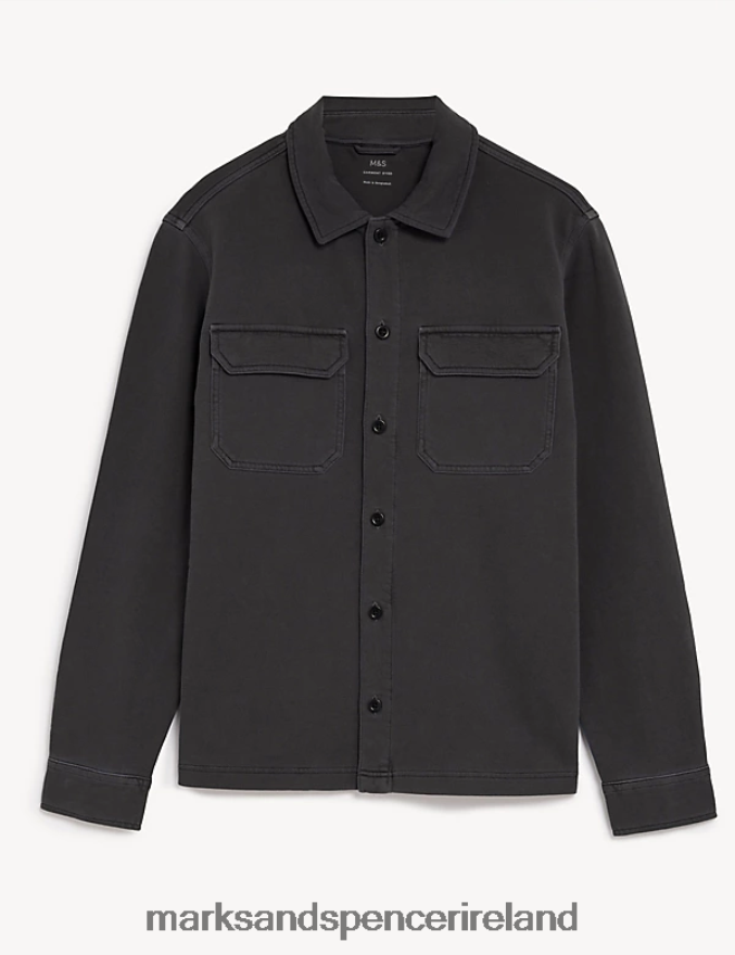 Marks & Spencer Men Pure Cotton Overshirt Carbon Clothing 2VJ8DF6942