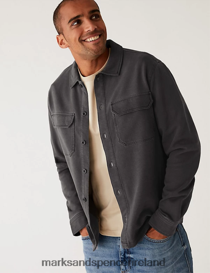 Marks & Spencer Men Pure Cotton Overshirt Carbon Clothing 2VJ8DF6942