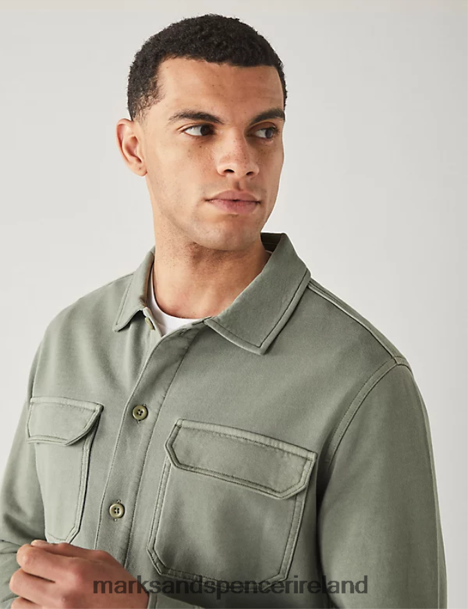 Marks & Spencer Men Pure Cotton Overshirt Sage Clothing 2VJ8DF6943