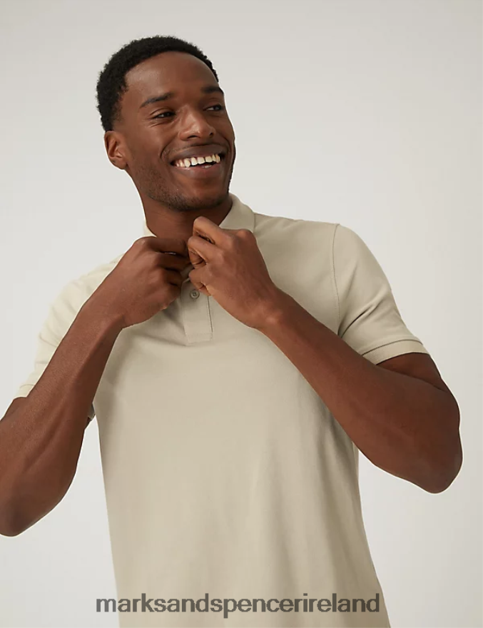 Marks & Spencer Men Pure Cotton Pique Polo Shirt Beige Clothing 2VJ8DF202