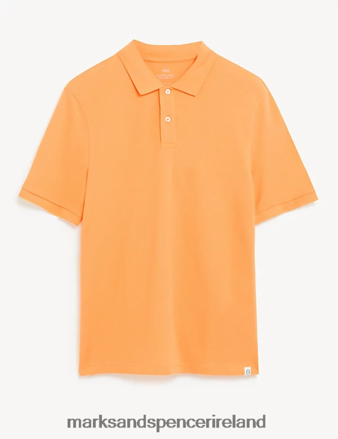Marks & Spencer Men Pure Cotton Pique Polo Shirt Bright Orange Clothing 2VJ8DF205