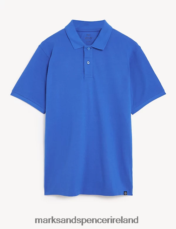 Marks & Spencer Men Pure Cotton Pique Polo Shirt Cornflower Clothing 2VJ8DF204