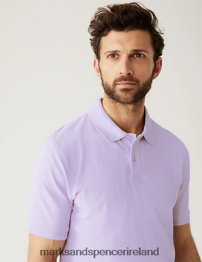 Marks & Spencer Men Pure Cotton Pique Polo Shirt Soft Lilac Clothing 2VJ8DF196
