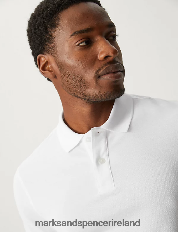 Marks & Spencer Men Pure Cotton Pique Polo Shirt White Clothing 2VJ8DF189