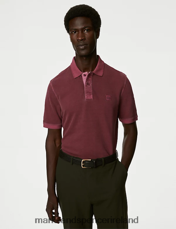 Marks & Spencer Men Pure Cotton Polo Shirt Berry Clothing 2VJ8DF7215