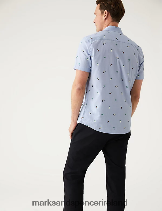 Marks & Spencer Men Pure Cotton Print Shirt Blue Mix Clothing 2VJ8DF5302