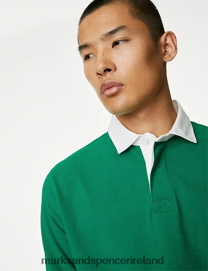 Marks & Spencer Men Pure Cotton Rugby Shirt Green Clothing 2VJ8DF6556