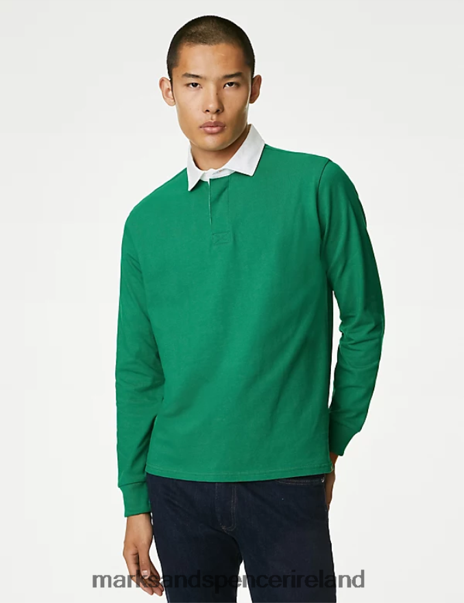 Marks & Spencer Men Pure Cotton Rugby Shirt Green Clothing 2VJ8DF6556