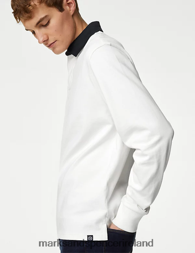 Marks & Spencer Men Pure Cotton Rugby Shirt White Clothing 2VJ8DF6557