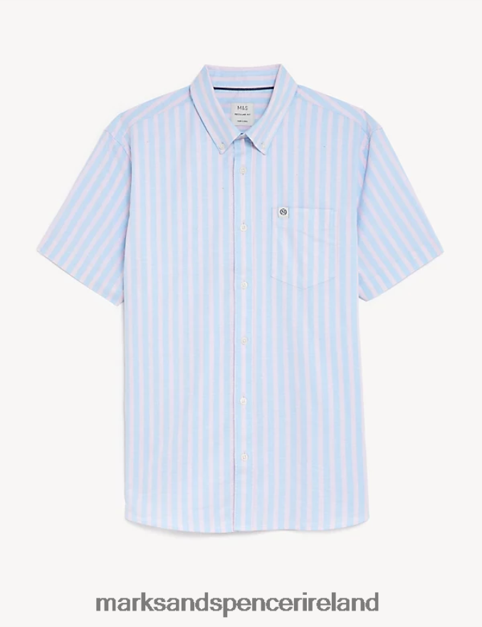 Marks & Spencer Men Pure Cotton Striped Oxford Shirt Pink Mix Clothing 2VJ8DF5592