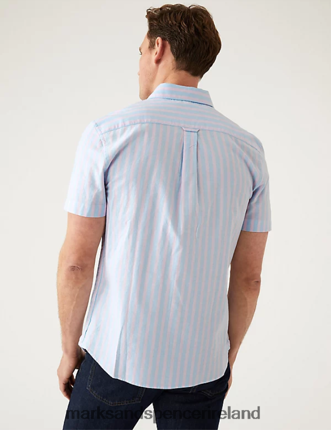 Marks & Spencer Men Pure Cotton Striped Oxford Shirt Pink Mix Clothing 2VJ8DF5592