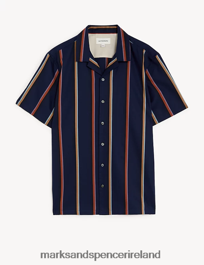 Marks & Spencer Men Pure Cotton Striped Shirt Navy Mix Clothing 2VJ8DF5263
