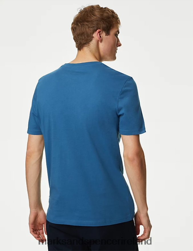 Marks & Spencer Men Pure Cotton Sunset Graphic T-Shirt Steel Blue Clothing 2VJ8DF4997