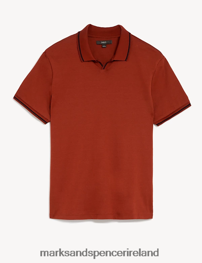 Marks & Spencer Men Pure Cotton Tipped Polo Shirt Copper Tan Clothing 2VJ8DF6603