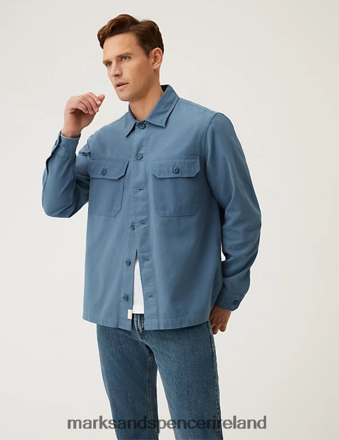 Marks & Spencer Men Pure Cotton Utility Overshirt Blue Clothing 2VJ8DF5564