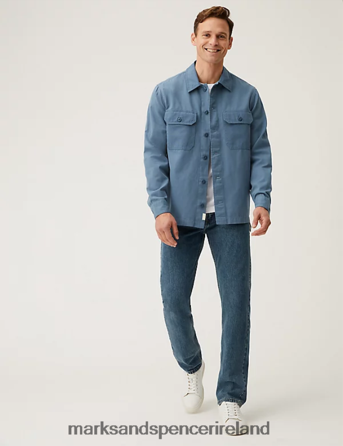 Marks & Spencer Men Pure Cotton Utility Overshirt Blue Clothing 2VJ8DF5564