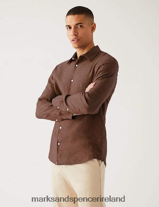 Marks & Spencer Men Pure Linen Shirt Brown Clothing 2VJ8DF5510