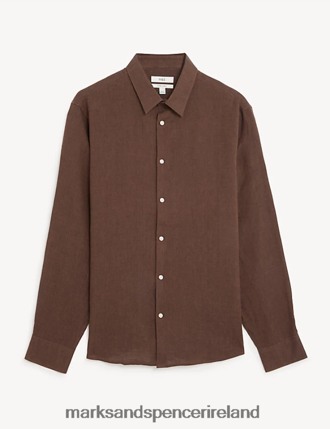 Marks & Spencer Men Pure Linen Shirt Brown Clothing 2VJ8DF5510