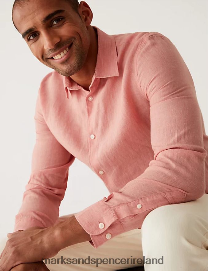 Marks & Spencer Men Pure Linen Shirt Light Pink Clothing 2VJ8DF5894