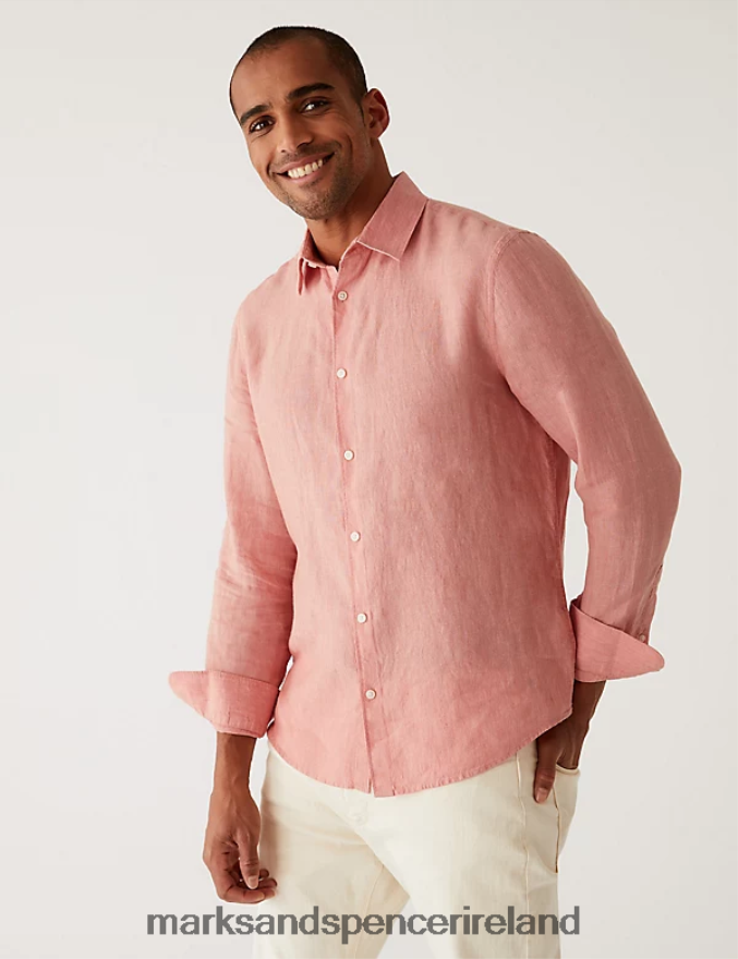Marks & Spencer Men Pure Linen Shirt Light Pink Clothing 2VJ8DF5894