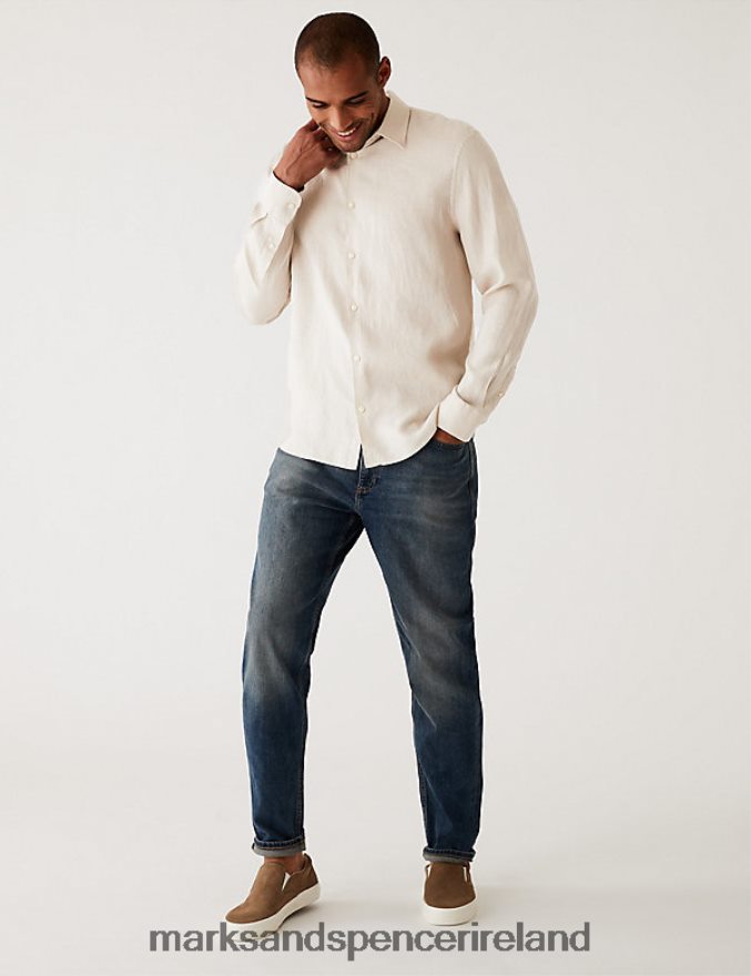 Marks & Spencer Men Pure Linen Shirt Stone Clothing 2VJ8DF5897
