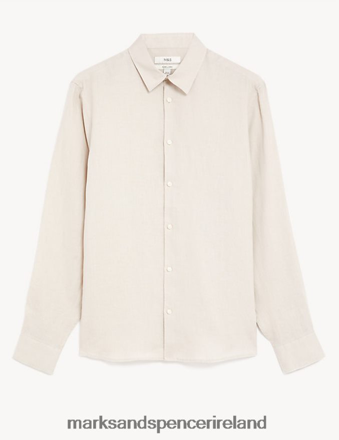 Marks & Spencer Men Pure Linen Shirt Stone Clothing 2VJ8DF5897