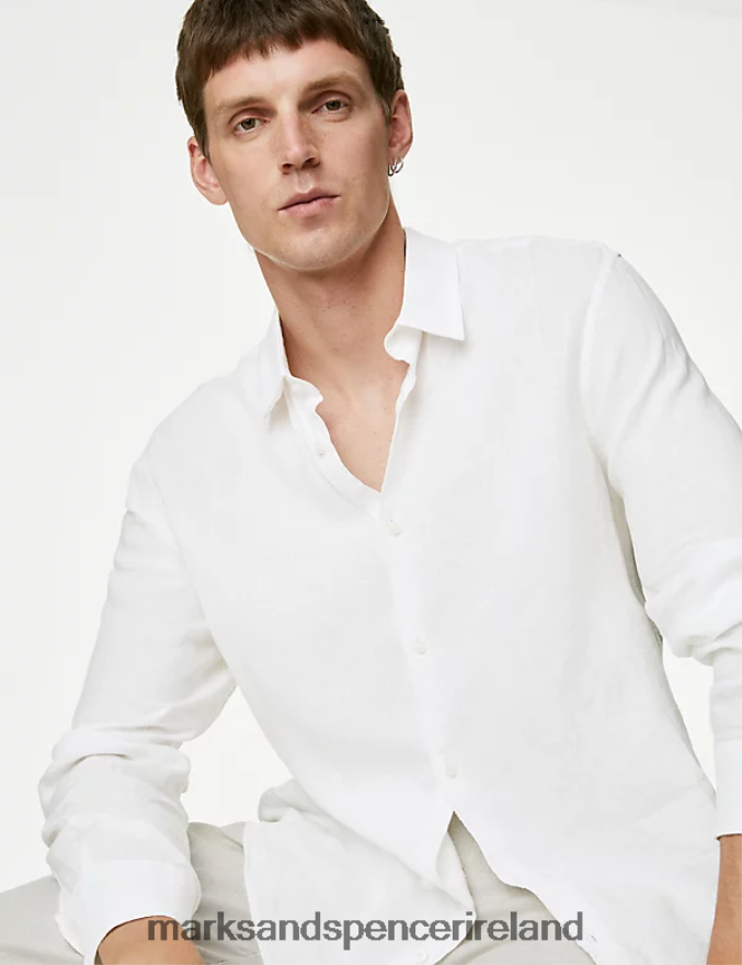 Marks & Spencer Men Pure Linen Shirt White Clothing 2VJ8DF5896