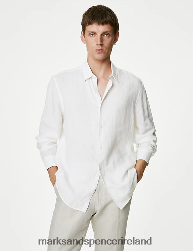 Marks & Spencer Men Pure Linen Shirt White Clothing 2VJ8DF5896