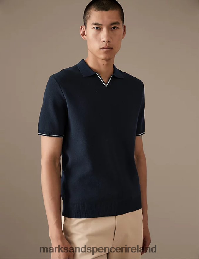 Marks & Spencer Men Pure Supima Cotton Knitted Polo Shirt Dark Navy Clothing 2VJ8DF5246