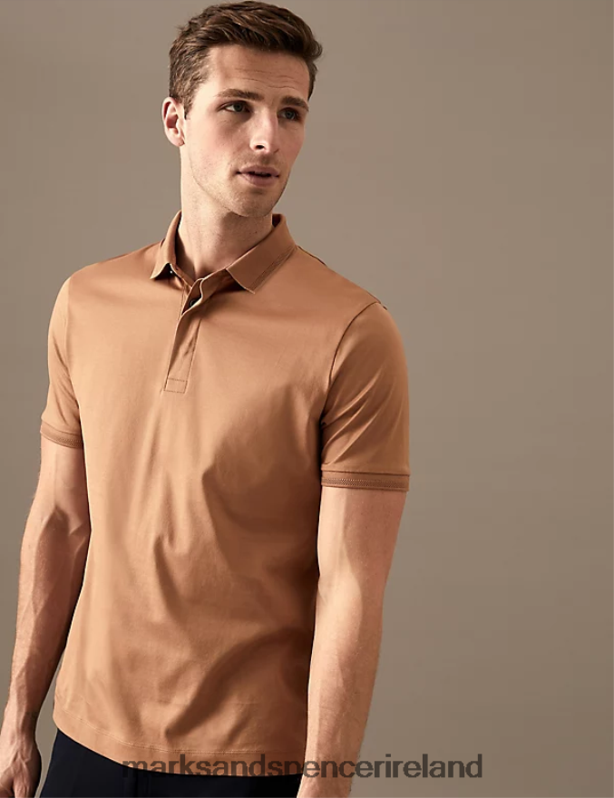 Marks & Spencer Men Pure Supima Cotton Polo Shirt Soft Bronze Clothing 2VJ8DF6932