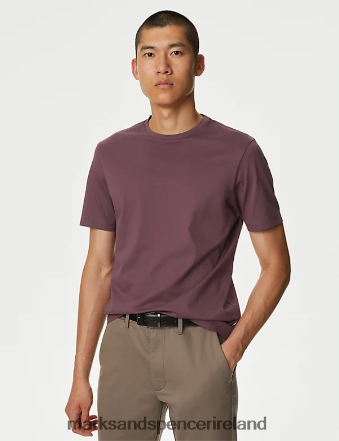 Marks & Spencer Men Pure Supima Cotton T-shirt Dark Aubergine Clothing 2VJ8DF6307