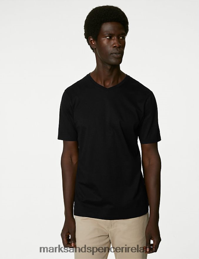 Marks & Spencer Men Pure Supima Cotton V-Neck T-Shirt Black Clothing 2VJ8DF5689