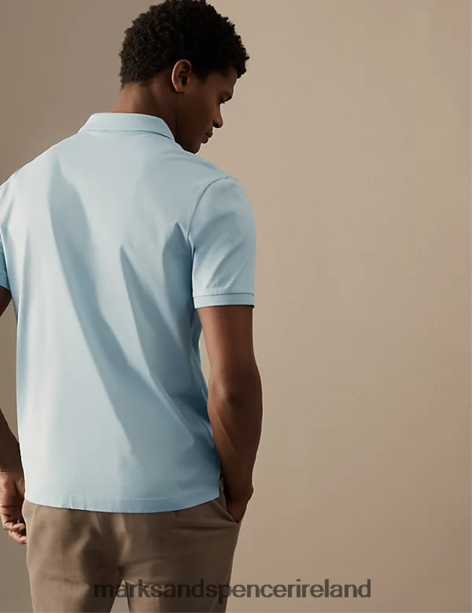 Marks & Spencer Men Pure Supima Cotton Zip Up Polo Shirt Duck Egg Clothing 2VJ8DF6006