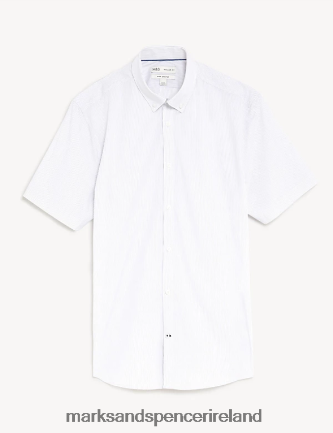 Marks & Spencer Men Regular Fit Cotton Rich Striped Shirt White Mix Clothing 2VJ8DF6889