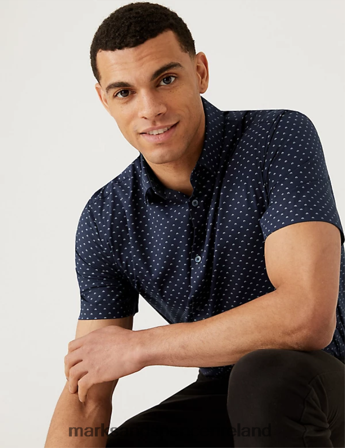 Marks & Spencer Men Regular Fit Easy Iron Cotton Rich Shirt Navy Clothing 2VJ8DF7018