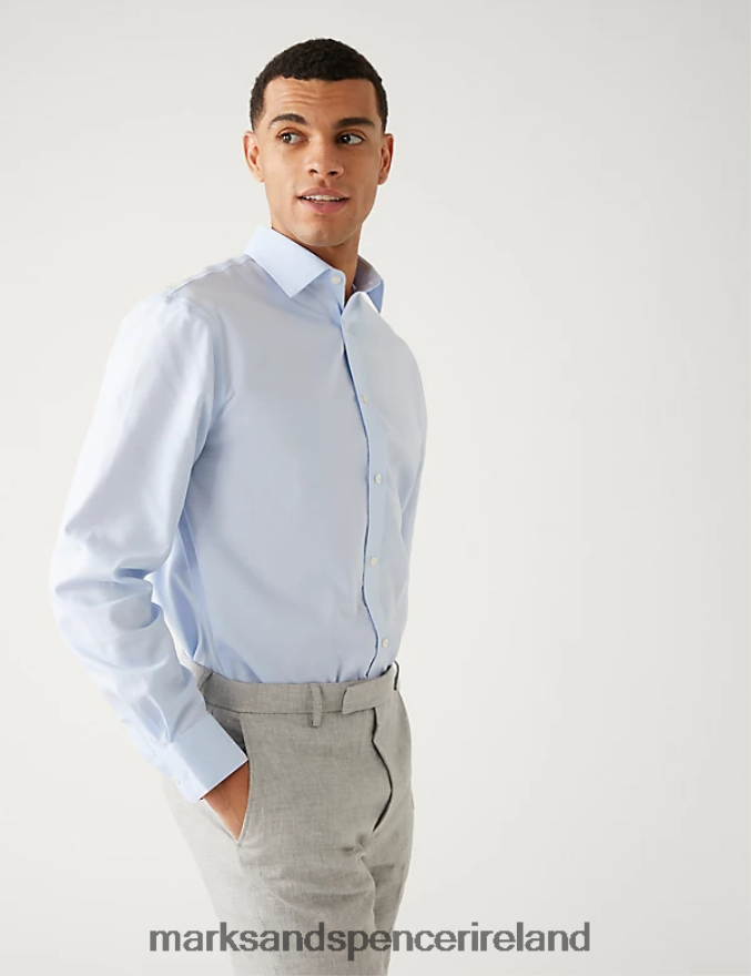 Marks & Spencer Men Regular Fit Non Iron Pure Cotton Check Shirt Light Blue Clothing 2VJ8DF6220
