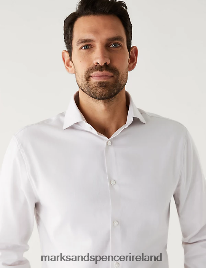 Marks & Spencer Men Regular Fit Pure Cotton Herringbone Shirt Neutral Clothing 2VJ8DF6400