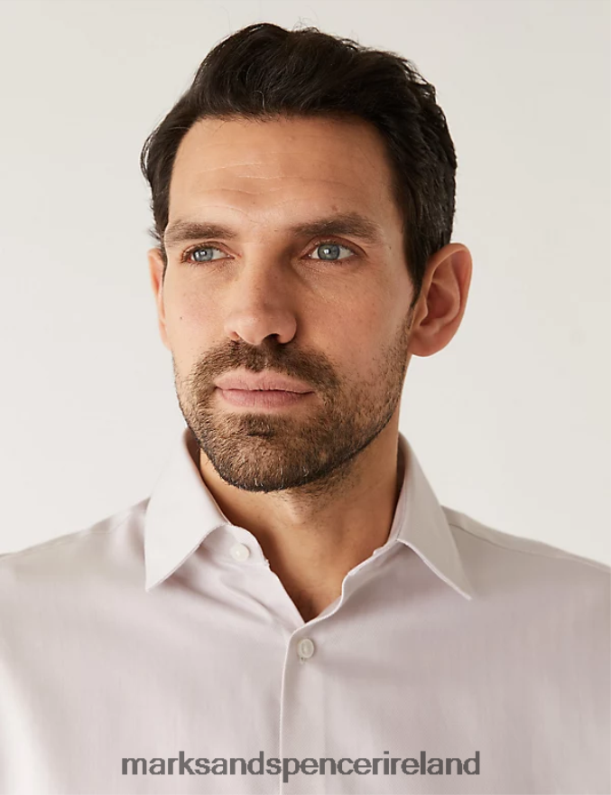 Marks & Spencer Men Regular Fit Pure Cotton Herringbone Shirt Neutral Clothing 2VJ8DF6548