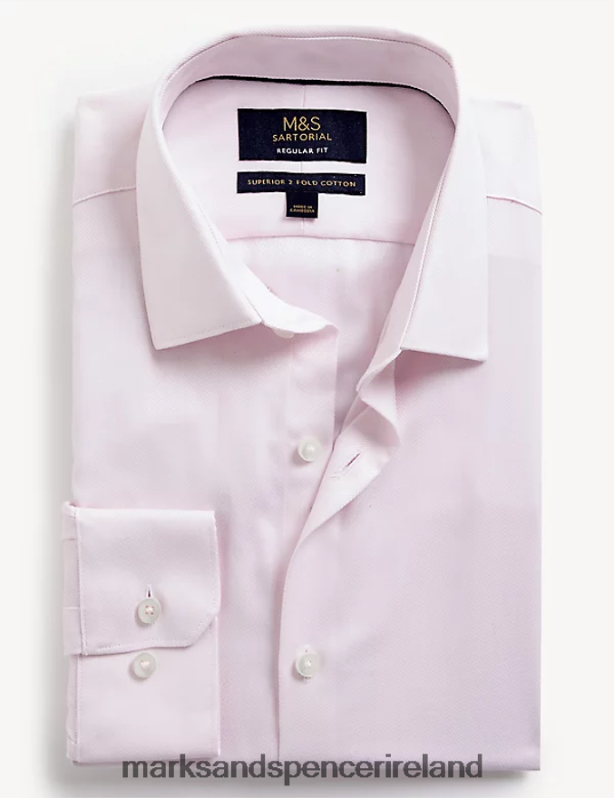 Marks & Spencer Men Regular Fit Pure Cotton Herringbone Shirt Pale Pink Clothing 2VJ8DF6547