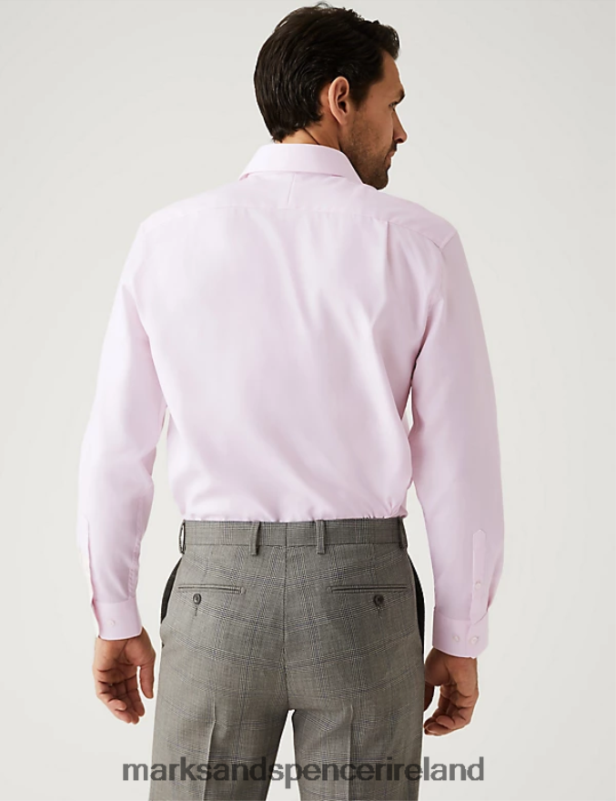 Marks & Spencer Men Regular Fit Pure Cotton Herringbone Shirt Pale Pink Clothing 2VJ8DF6547