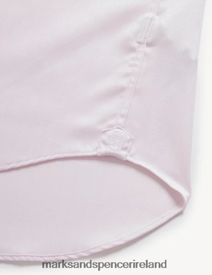 Marks & Spencer Men Regular Fit Pure Cotton Herringbone Shirt Pale Pink Clothing 2VJ8DF6547