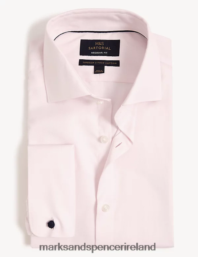 Marks & Spencer Men Regular Fit Pure Cotton Herringbone Shirt Pale Pink Clothing 2VJ8DF6728
