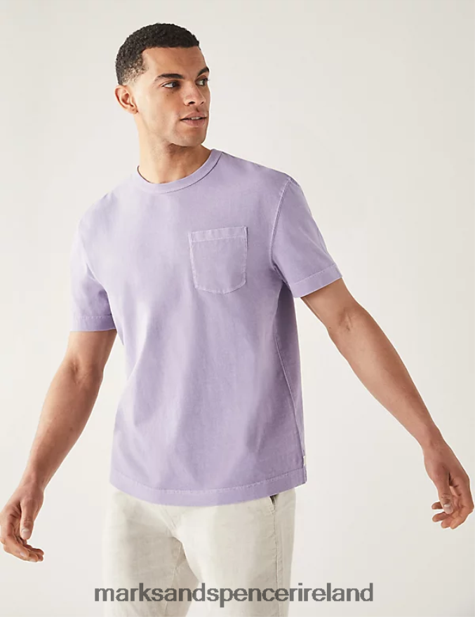 Marks & Spencer Men Relaxed Fit Pure Cotton Crew Neck T-Shirt Dark Lilac Clothing 2VJ8DF6991