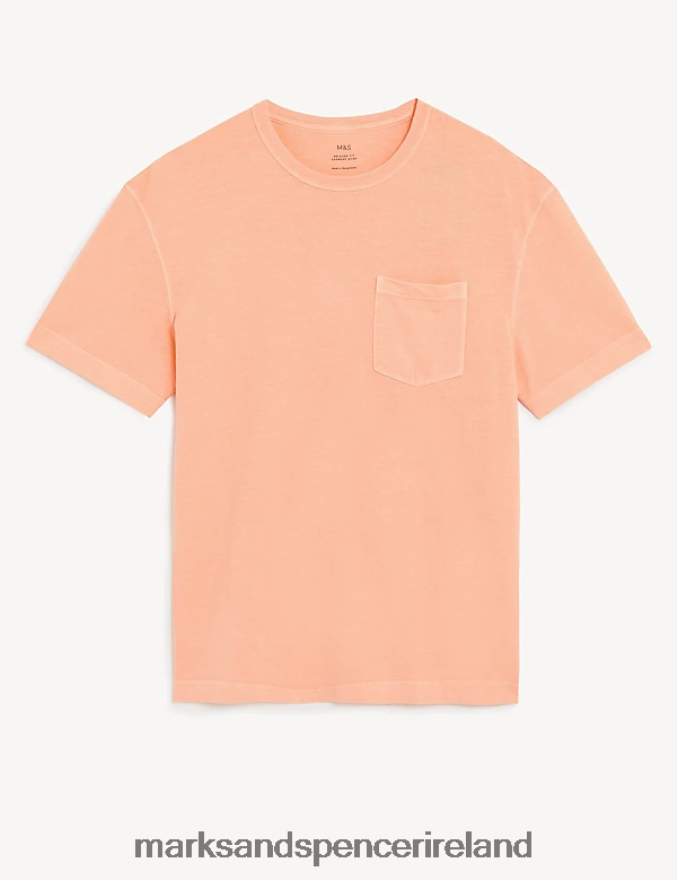 Marks & Spencer Men Relaxed Fit Pure Cotton Crew Neck T-Shirt Peach Clothing 2VJ8DF6631