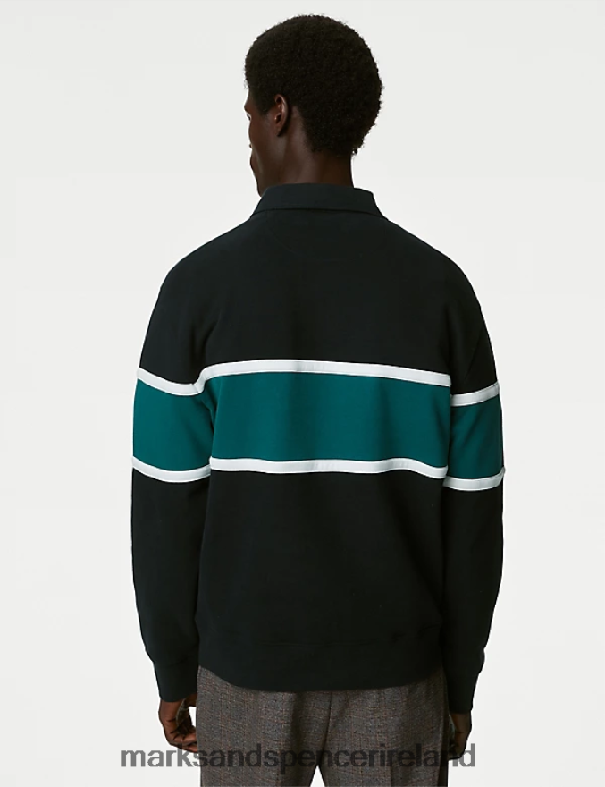 Marks & Spencer Men Relaxed Fit Pure Cotton Rugby Sweatshirt Black Clothing 2VJ8DF6066