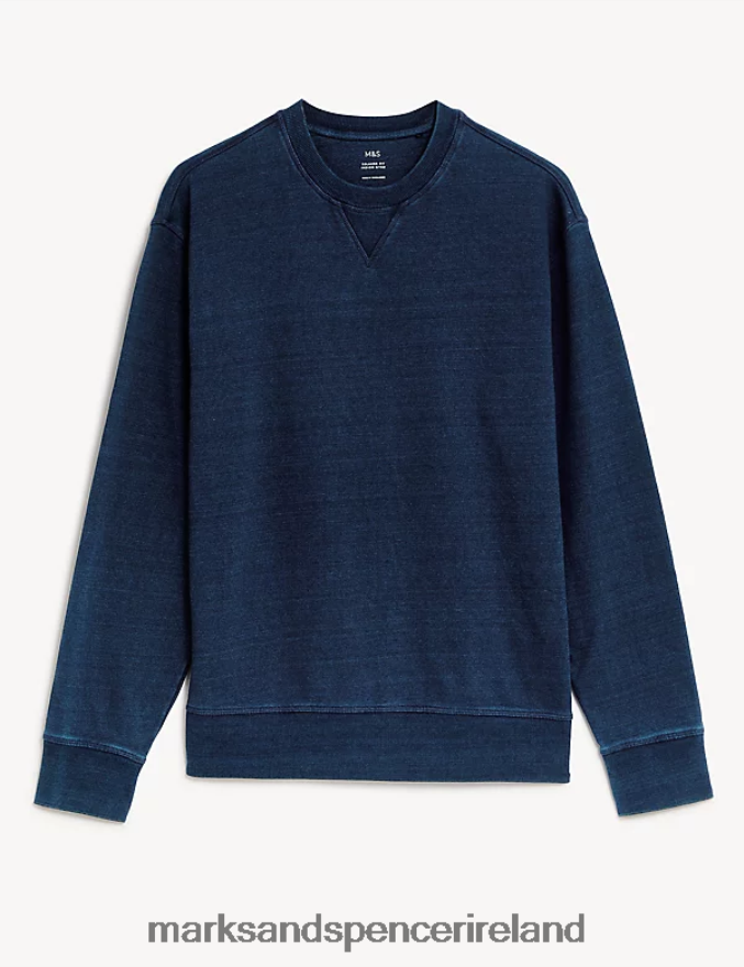 Marks & Spencer Men Relaxed Fit Pure Cotton Sweatshirt Dark Indigo Clothing 2VJ8DF6241