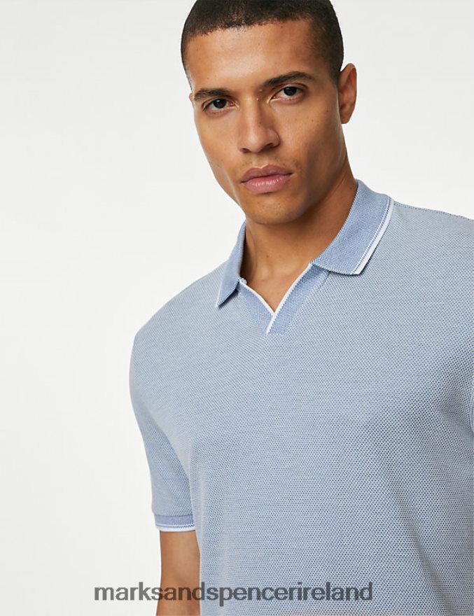 Marks & Spencer Men Revere Polo Shirt Steel Blue Clothing 2VJ8DF4939
