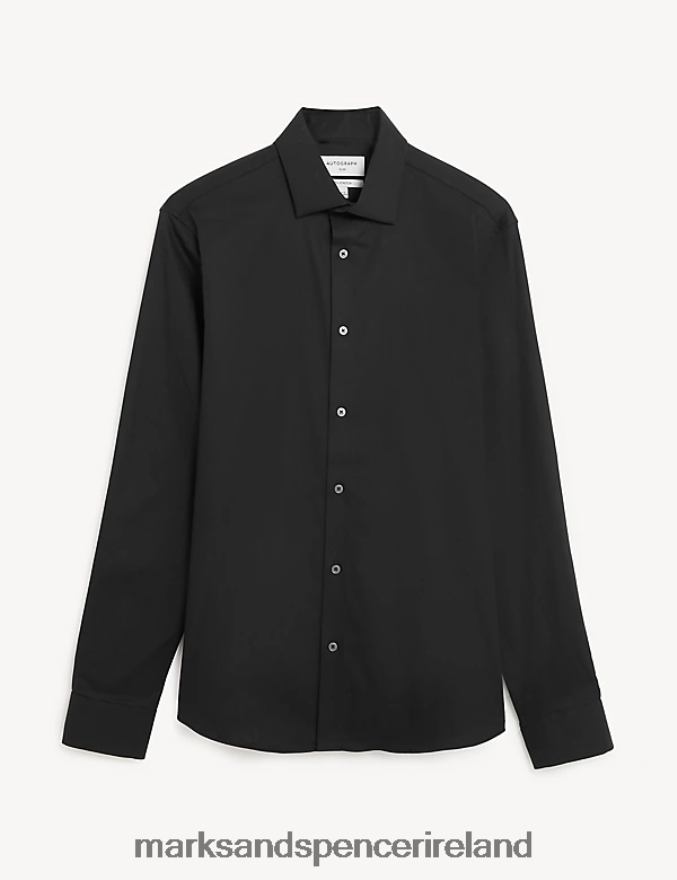 Marks & Spencer Men Slim Fit Easy Iron Cotton Rich Shirt Black Clothing 2VJ8DF6778