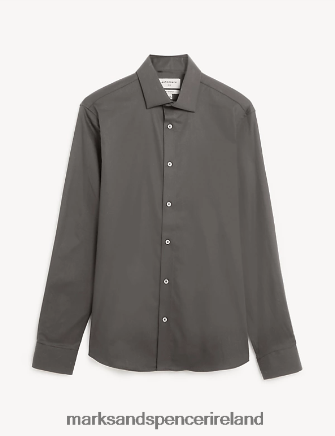Marks & Spencer Men Slim Fit Easy Iron Cotton Rich Shirt Mole Clothing 2VJ8DF6779